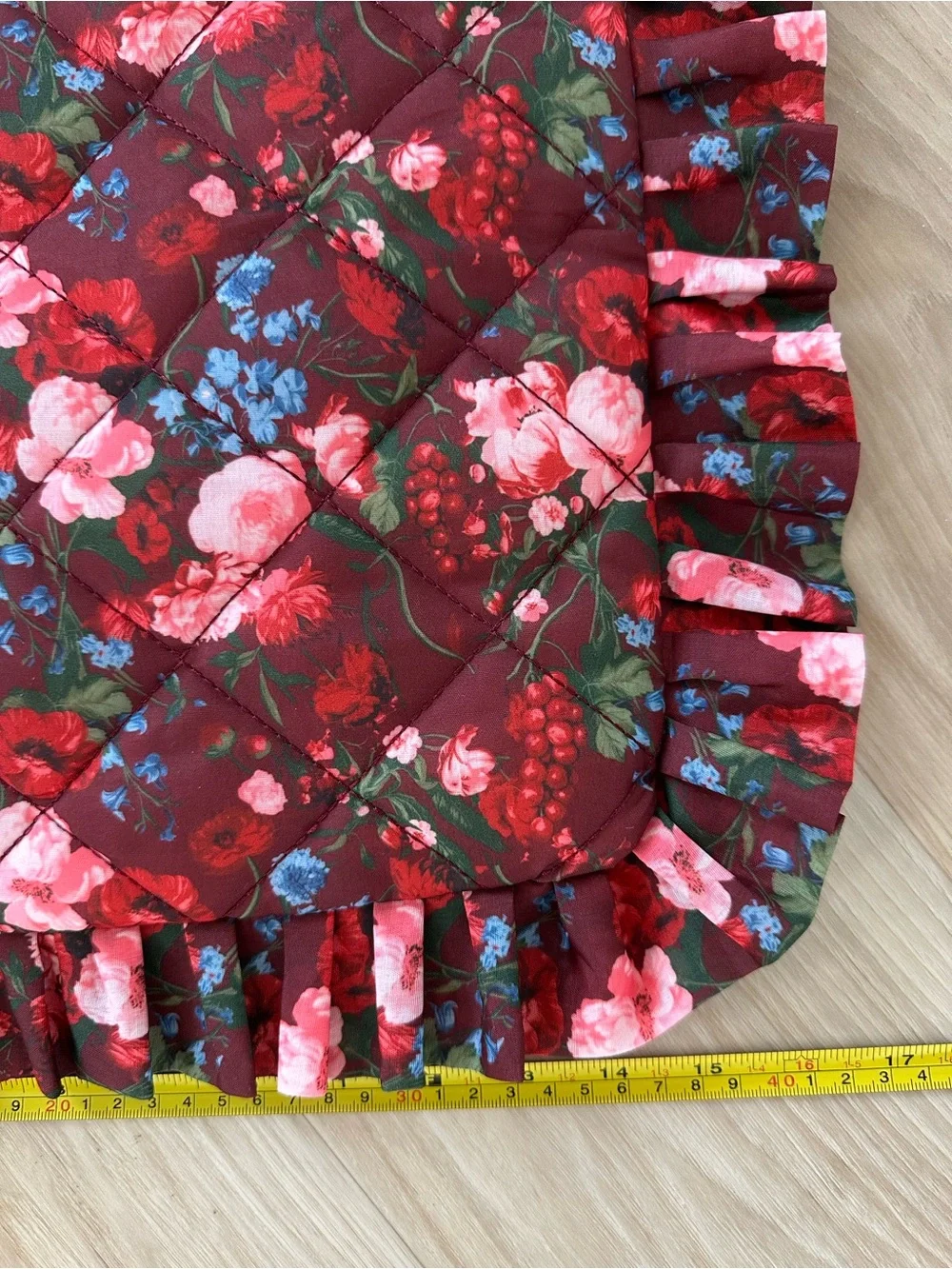 Anthropologie Floral Ruffle Tote Bag - Burgundy